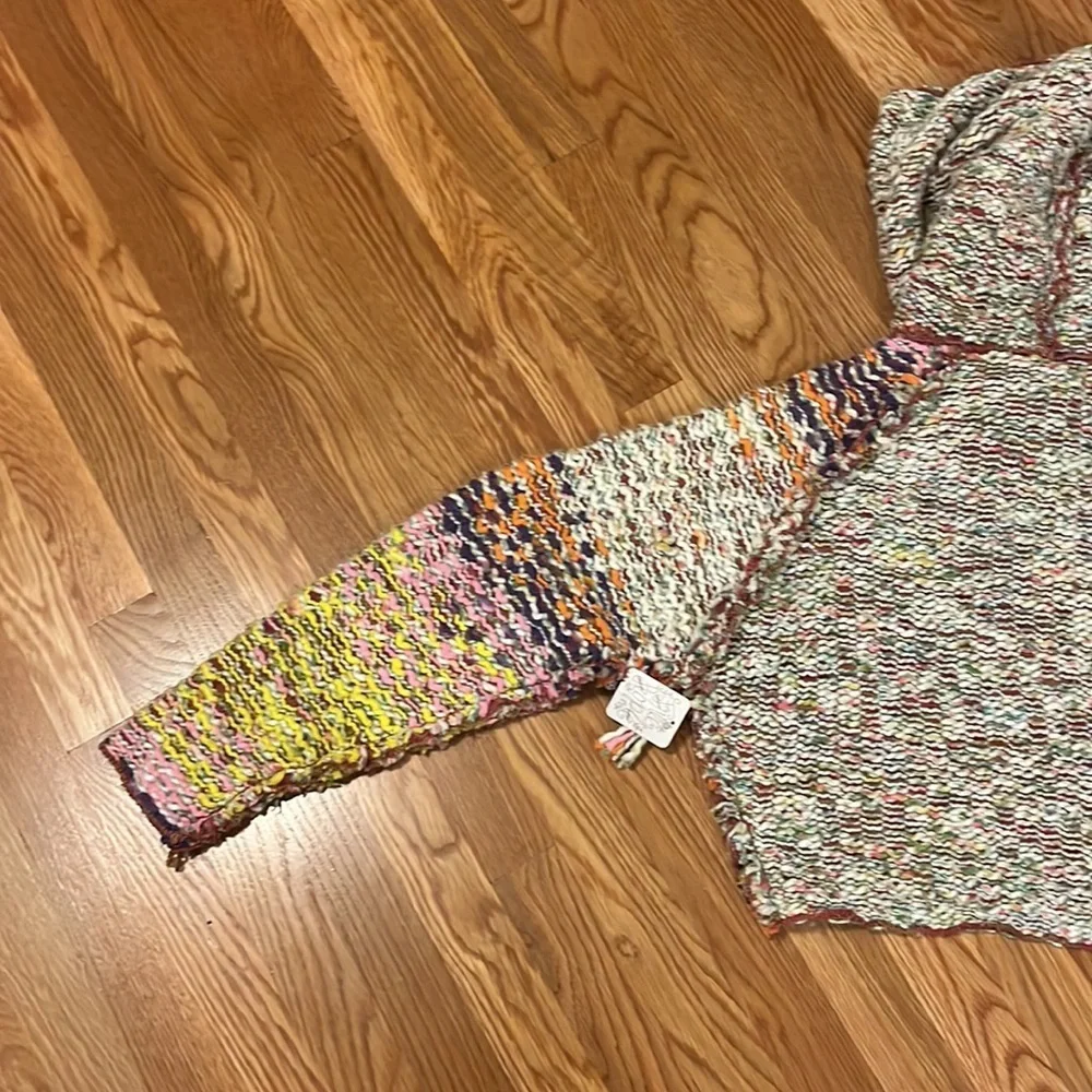 NWT Free People Winter Bright Hoodie in Rainbow Citrus Combo XS
